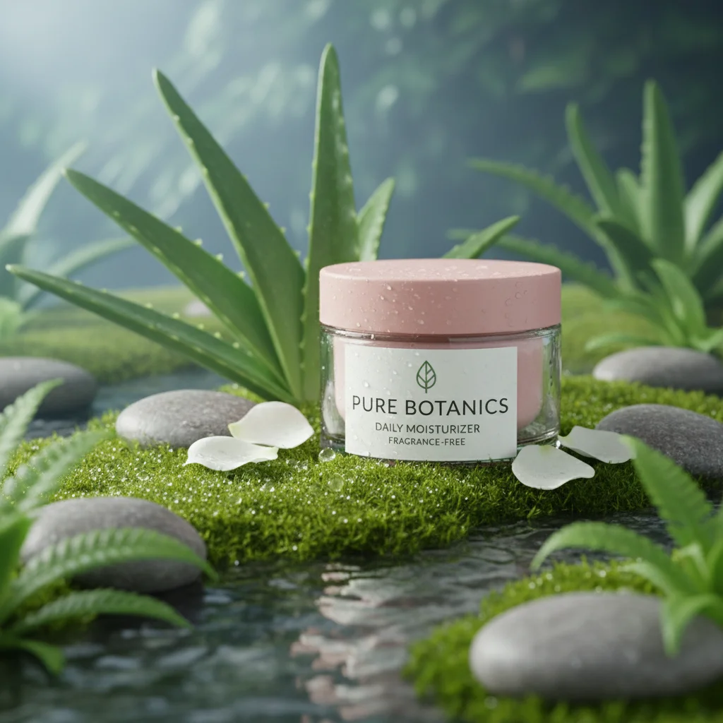 Skincare product displayed in natural outdoor setting generated with AI prompts