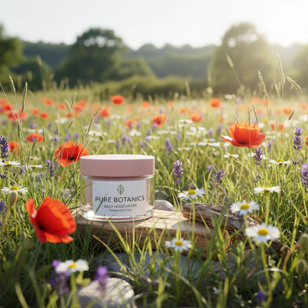 Product displayed in nature setting with natural bokeh from AI prompt